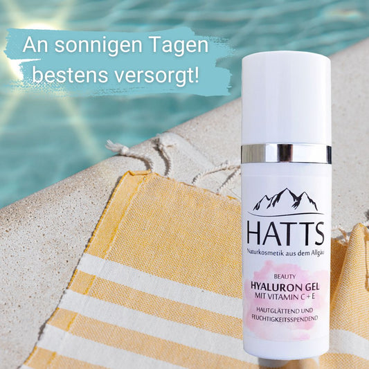 HATTS Hyaluron Gel an sonnigen Tagen.