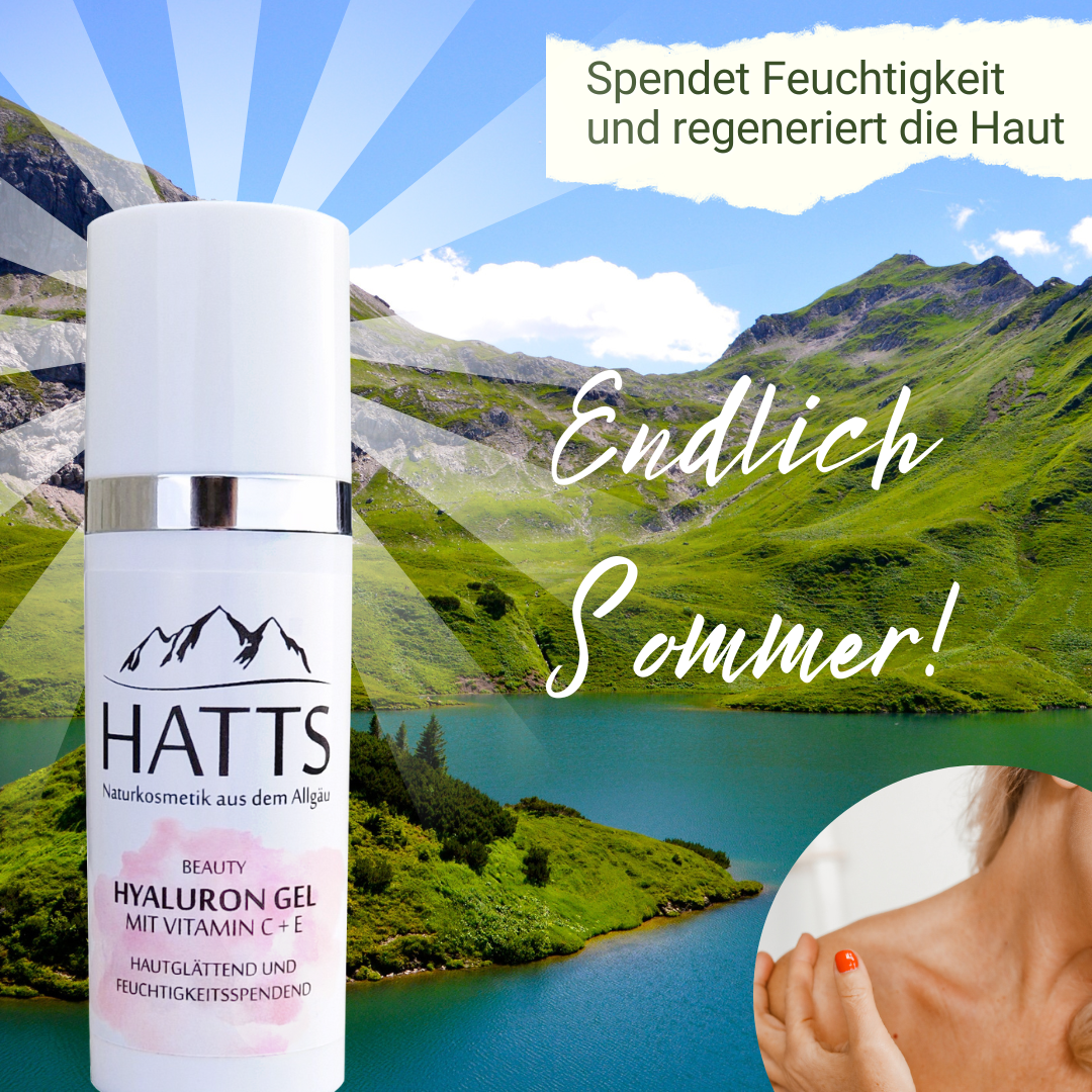 Schütze deine Haut im Sommer mit Sonnenschutz und verwöhne sie nach dem Sonnenbad mit dem Hyaluron Gel von HATTS für intensive Feuchtigkeit