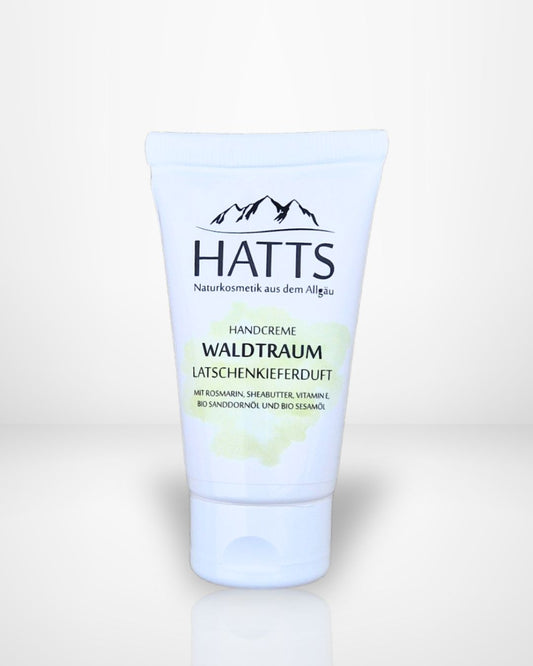 HATTS Naturkosmetik aus dem Allgäu Handcreme Waldtraum mit Latschenkieferduft und Rosmarin, Sheabutter, Vitamin E, Bio-Sanddornöl und Bio-Sesamöl