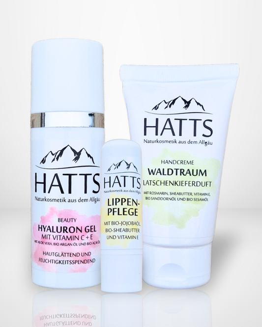 Pflegeset: Hyaluron Gel, Handcreme, Lippenpflege