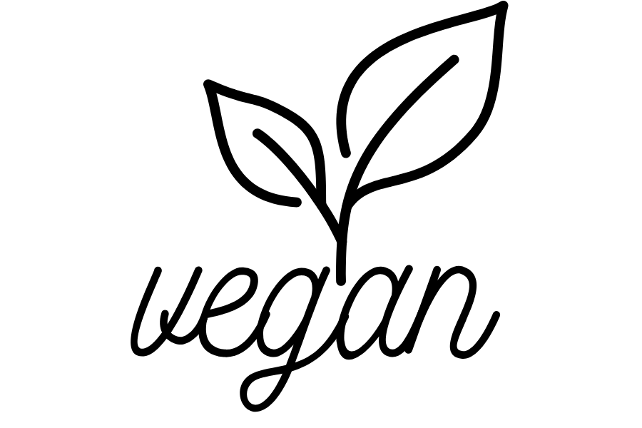 Illustriertes Vegan-Icon mit Blatt und Schriftzug – Symbol für vegane und tierversuchsfreie HATTS® Naturkosmetik