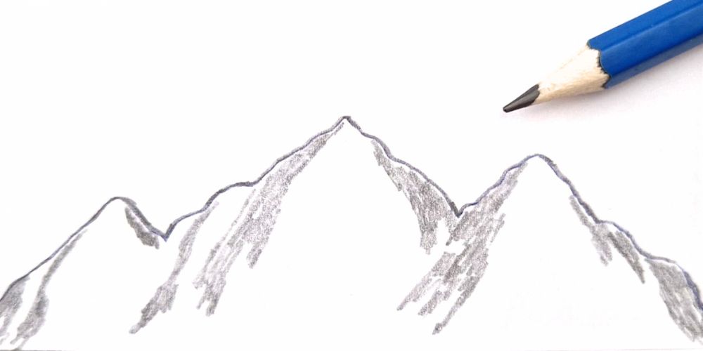 Handgezeichnete Entstehung des HATTS Naturkosmetik Logos mit Bleistift – Bergsilhouetten von Säuling, Zugspitze und Hochvogel.
