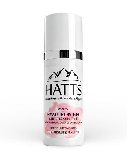 HATTS Hyaluron Serum mit Vitamin C+E, Aloe Vera und Bio-Ölen – vegane Feuchtigkeitspflege aus dem Allgäu.