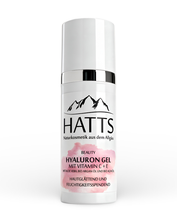 Hyaluron Gel mit Vitamin C und E, Aloe Vera und Bio-Arganöl von HATTS Naturkosmetik aus dem Allgäu