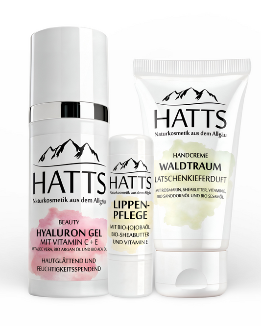 Pflegeset: Hyaluron Gel, Handcreme, Lippenpflege